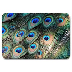 Peacock Feathers Bird Colorful Large Doormat  by Wegoenart