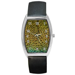 Peacock Bird Feather Color Barrel Style Metal Watch by Wegoenart