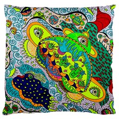Cosmic Lizards With Alien Spaceship Large Flano Cushion Case (one Side)