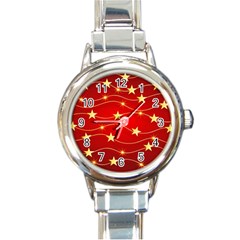 Background Christmas Decoration Round Italian Charm Watch by Simbadda