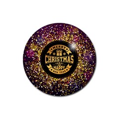 Christmas Golden Labels Xmas Rubber Coaster (round)  by Simbadda
