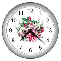 Bloom Christmas Red Flowers Wall Clock (silver)