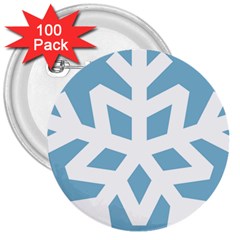 Snowflake Snow Flake White Winter 3  Buttons (100 Pack)  by Simbadda