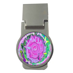 Groovy Pink, Blue And Green Abstract Liquid Art Money Clips (round)  by myrubiogarden