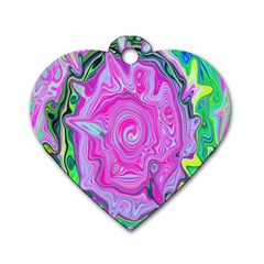 Groovy Pink, Blue And Green Abstract Liquid Art Dog Tag Heart (one Side) by myrubiogarden