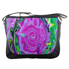 Groovy Pink, Blue And Green Abstract Liquid Art Messenger Bag by myrubiogarden