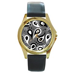 Paisley White And Black Round Gold Metal Watch by alllovelyideas