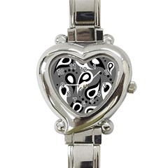 Paisley White And Black Heart Italian Charm Watch by alllovelyideas