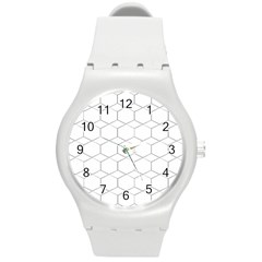 Honeycomb Pattern Black And White Round Plastic Sport Watch (m)