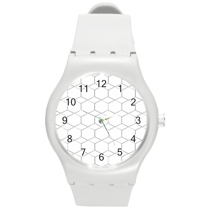 Honeycomb pattern black and white Round Plastic Sport Watch (M)