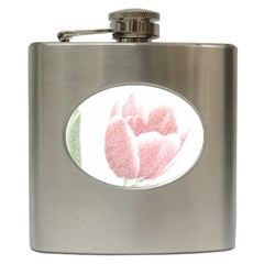 Tulip Red And White Pen Drawing Hip Flask (6 Oz) by picsaspassion