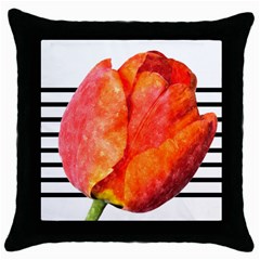 Red Tulip And Black Stripes Throw Pillow Case (black) by picsaspassion