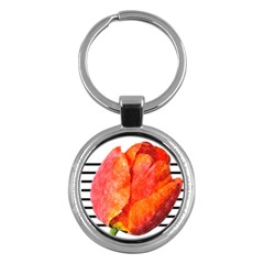 Red Tulip And Black Stripes Key Chains (round)  by picsaspassion
