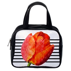 Red Tulip And Black Stripes Classic Handbag (one Side) by picsaspassion