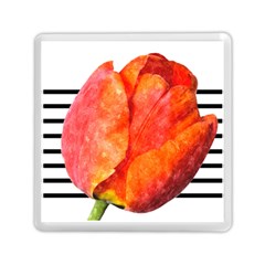 Red Tulip And Black Stripes Memory Card Reader (square) by picsaspassion