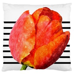 Red Tulip And Black Stripes Large Flano Cushion Case (two Sides)