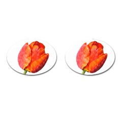 Red Tulip, Watercolor Art Cufflinks (oval) by picsaspassion