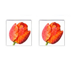 Red Tulip, Watercolor Art Cufflinks (square) by picsaspassion