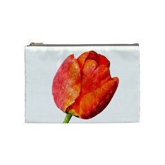 Red Tulip, Watercolor Art Cosmetic Bag (medium) by picsaspassion