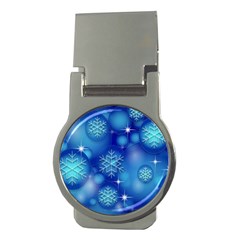 Blue Background Christmas Money Clips (round)  by Wegoenart