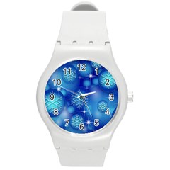 Blue Background Christmas Round Plastic Sport Watch (m)