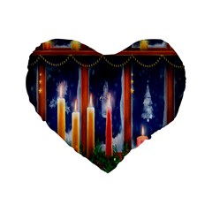 Christmas Lighting Candles Standard 16  Premium Flano Heart Shape Cushions by Wegoenart