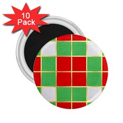 Christmas Fabric Textile Red Green 2 25  Magnets (10 Pack)  by Wegoenart