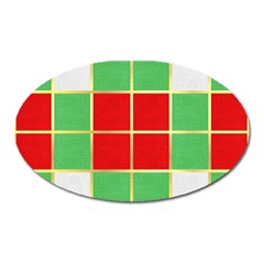 Christmas Fabric Textile Red Green Oval Magnet by Wegoenart
