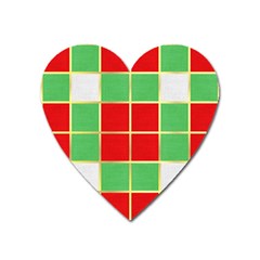 Christmas Fabric Textile Red Green Heart Magnet by Wegoenart