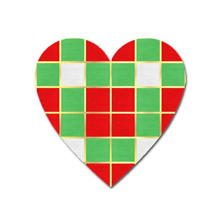 Christmas Fabric Textile Red Green Heart Magnet