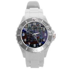 Christmas Boats In Harbor Round Plastic Sport Watch (l) by Wegoenart