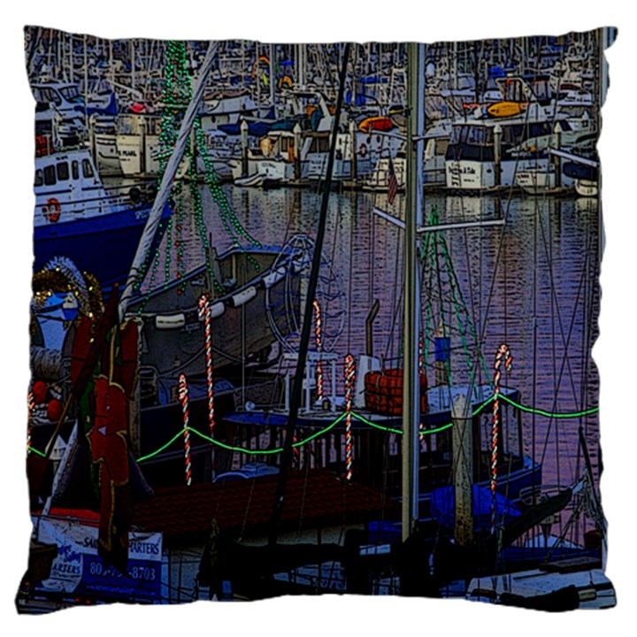 Christmas Boats In Harbor Large Flano Cushion Case (One Side)