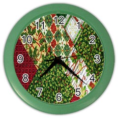 Christmas Quilt Background Color Wall Clock by Wegoenart