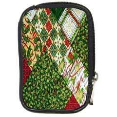 Christmas Quilt Background Compact Camera Leather Case by Wegoenart