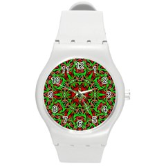 Christmas Kaleidoscope Pattern Round Plastic Sport Watch (m)
