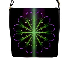 Fractal Purple Lime Pattern Flap Closure Messenger Bag (l) by Wegoenart