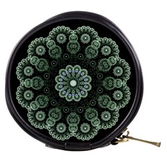 Fractal Green Lace Pattern Circle Mini Makeup Bag by Wegoenart