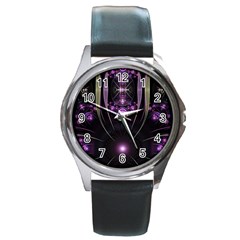 Fractal Purple Elements Violet Round Metal Watch