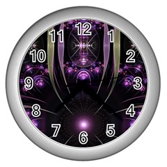 Fractal Purple Elements Violet Wall Clock (Silver)