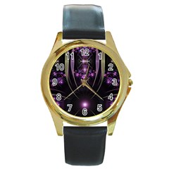Fractal Purple Elements Violet Round Gold Metal Watch