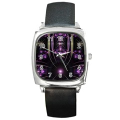 Fractal Purple Elements Violet Square Metal Watch