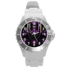 Fractal Purple Elements Violet Round Plastic Sport Watch (L)
