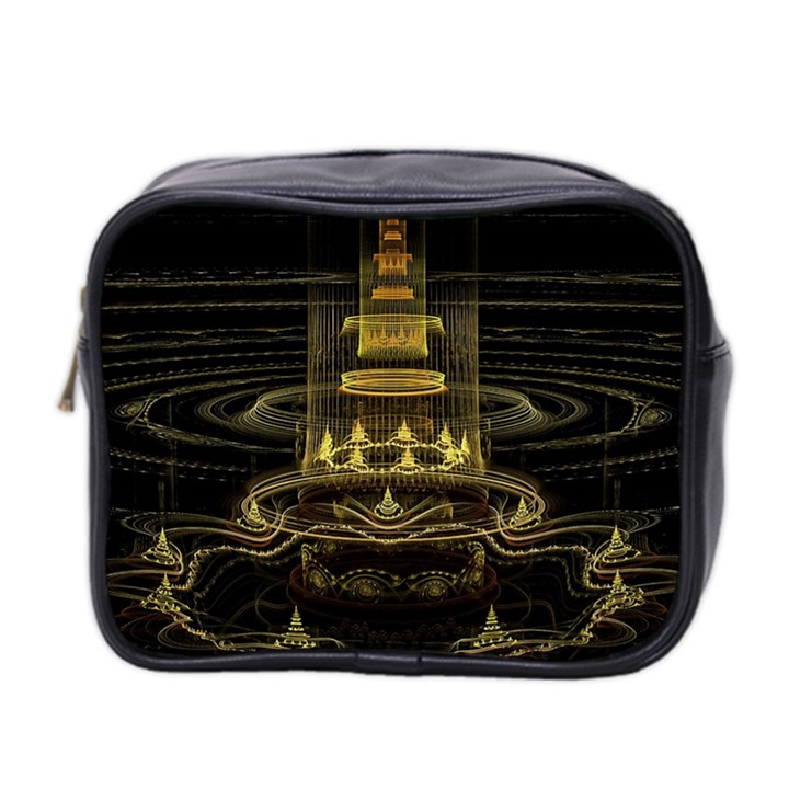 Fractal City Geometry Lights Night Mini Toiletries Bag (Two Sides)