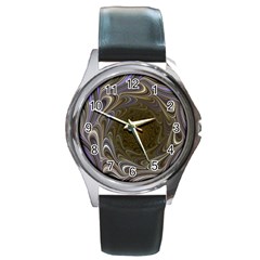 Fractal Waves Whirls Modern Round Metal Watch