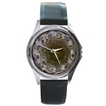 Fractal Waves Whirls Modern Round Metal Watch Front