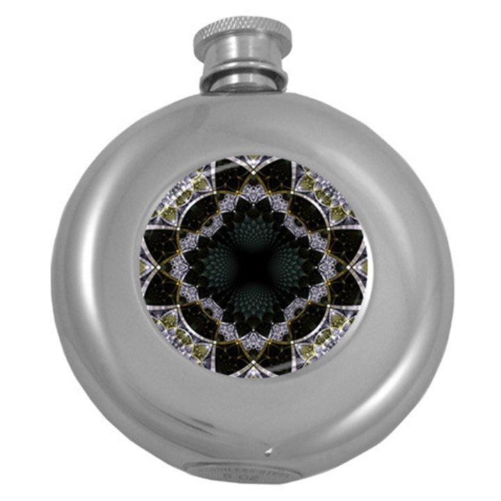 Fractal Aqua Silver Pattern Round Hip Flask (5 oz)