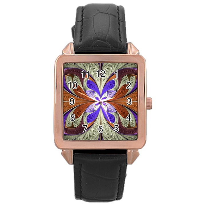 Fractal Splits Silver Gold Rose Gold Leather Watch 