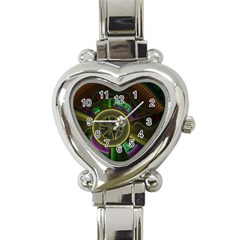 Fractal Threads Colorful Pattern Heart Italian Charm Watch by Wegoenart