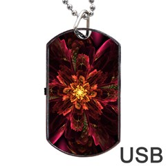 Floral Fractal Glow Flower Design Dog Tag Usb Flash (two Sides) by Wegoenart