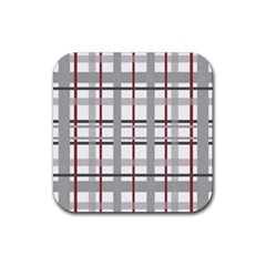 Fabric Plaid Grey Gray Burgundy Rubber Coaster (square)  by Wegoenart